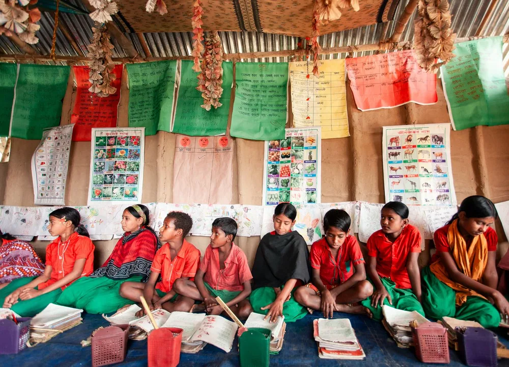 Children learning in a rural Bangladeshi classroom